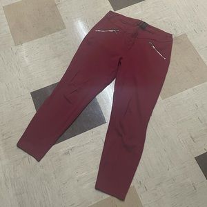 Sz Lg Maroon Stretchy Dress Pants w/ Faux Zipper Pockets